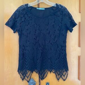 Black Floral Lace Short Sleeve Top